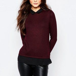 Like NEW Maroon Lightweight Sweater with Black Sheer Collar and Hemline Sz 8